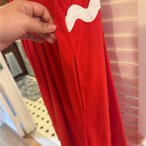 Chic Red Maxi Dress with White Trim - Picture 4 of 5
